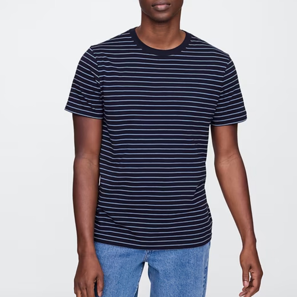 Classic Navy Striped Crewneck Short Sleeve Tee